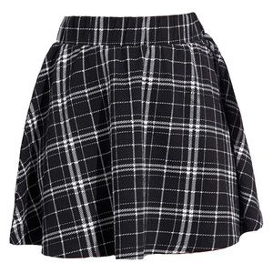 elastic waist plaid mini skirt